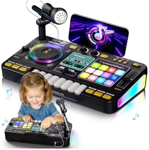 صورة ألعاب خلط DJ للأطفال متعددة الوظائف بلوتوث DJ لوحات المفاتيح القرص الدوار تحكم أطفال آلة موسيقية لعبة تعليمية