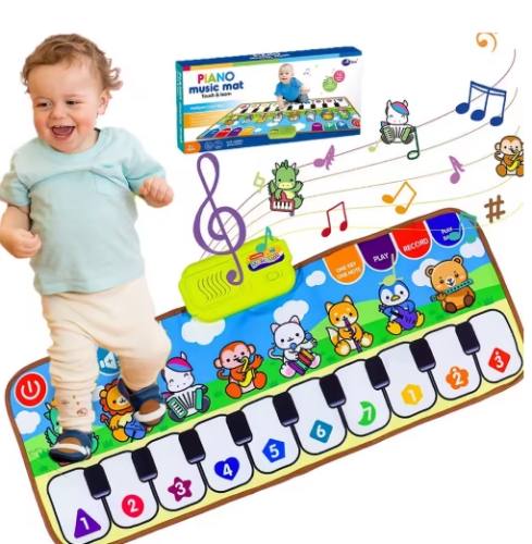 صورة بساط اللياقة البدنية لموسيقى البيانو للفتيات والأولاد الذين تتراوح أعمارهم بين 1-6 سنوات، لعبة تعليمية مبكرة للوحة المفاتيح على شكل حيوانات، هدية عيد ميلاد