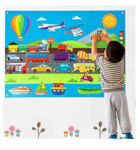 صورة مجموعة لوحة قصة اللباد للأطفال، حيوانات المزرعة، التعليم المبكر، التعلم المبكر، حصيرة اللعب التفاعلية، هدية معلقة على الحائط