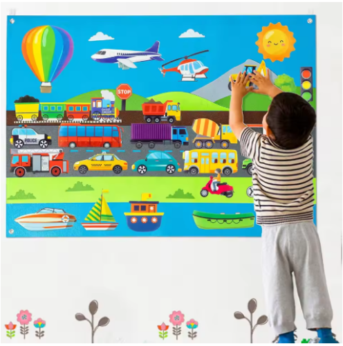 صورة مجموعة لوحة قصة اللباد للأطفال، حيوانات المزرعة، التعليم المبكر، التعلم المبكر، حصيرة اللعب التفاعلية، هدية معلقة على الحائط