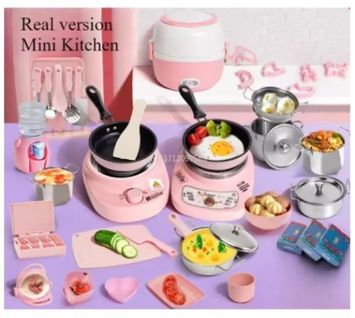 صورة جديد مضحك ألعاب المطبخ فتاة يمكن أن طهي عناصر المطبخ الصغيرة المطبوخة الحقيقية الأسرة مجموعات الالعاب هدية عيد ميلاد فتاة اللعب اكسسوارات المطبخ