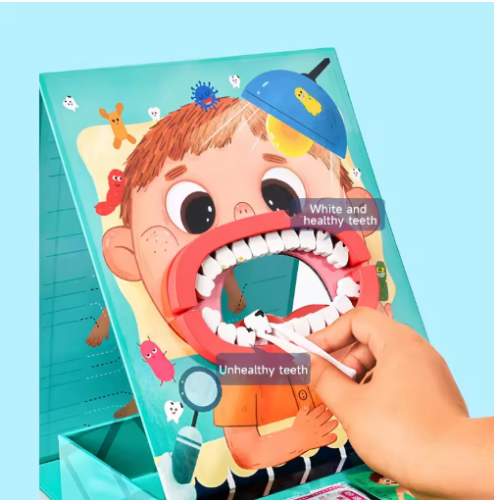 صورة مجموعة لعب أدوار الطبيب للأطفال ، مشهد طبيب الأسنان ، لعبة لعب الأدوار ، التفاعل بين الوالدين والطفل ، وقت الفراغ ، لعب لعبة المنزل