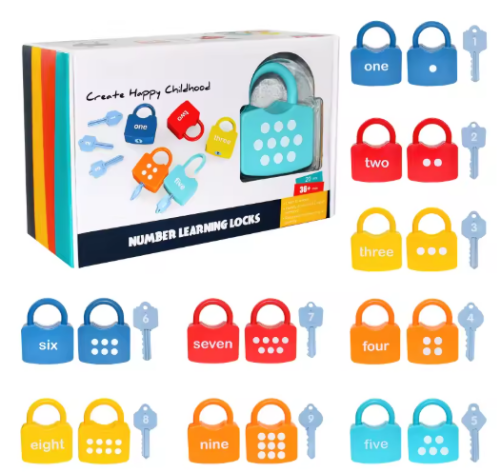 صورة مجموعة ألعاب مفاتيح القفل الأبجدي للأطفال ، أقفال السيارات ، تعليمية مونتيسوري ، مطابقة الأرقام ، ألعاب رياضيات منزلية ، إدراك كلمات الطفل ، 10 *