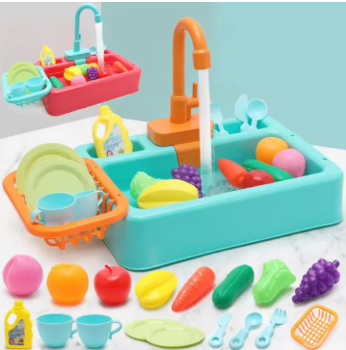صورة لعبة المطبخ البلاستيكية مجموعة حوض غسيل الأطباق للأطفال محاكاة التظاهر دور اللعب مجموعة الواجبات المنزلية ألعاب تعليمية مبكرة للأطفال