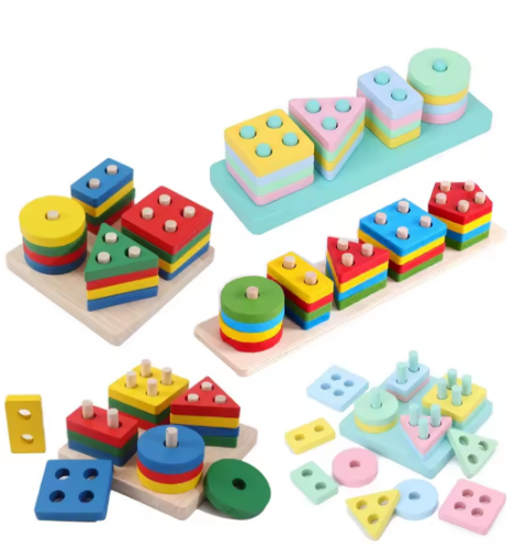 صورة لعبة ألغاز مونتيسوري للأطفال ، ألعاب خشبية للأطفال ، لبنات البناء ، تعلم ، ألعاب تعليمية ، مباراة شكل ، 1 إلى 3 سنوات