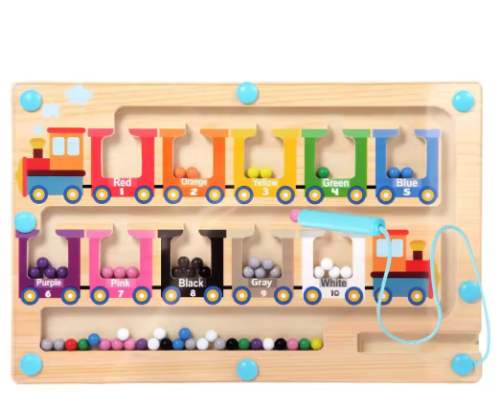 صورة متاهة الألوان والأرقام المغناطيسية ألعاب مونتيسوري كرات مغناطيسية خشبية ألغاز تعلم لعبة حسية تعليمية للأطفال الصغار والأطفال