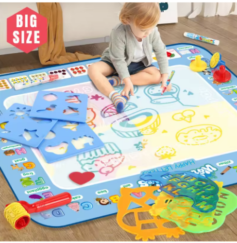 صورة سجادة رسم مائية سحرية مع أقلام سحرية قابلة لإعادة الاستخدام ، لوحة رسم مونتيسوري ، ألعاب تعليمية للأطفال ، تلوين هدايا خربش ، 100x80cm
