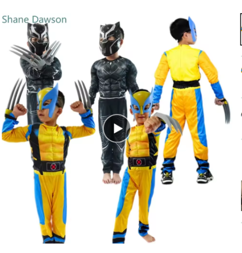 صورة ولفيرين تأثيري حلي أطفال بنين خارقة النمر الأسود مخالب الفاخرة قناع بذلة هالوين ارتداءها العضلات ازياء البدلة