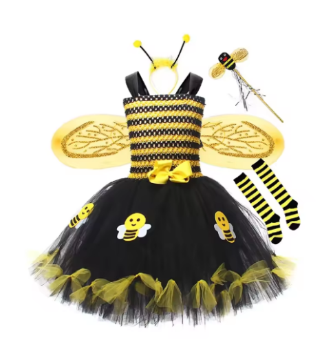 صورة الفتيات تأثيري النحل زي بلا أكمام تول فستان عقال تدفئة الساق العصا الجناح مجموعات للحزب تأثيري