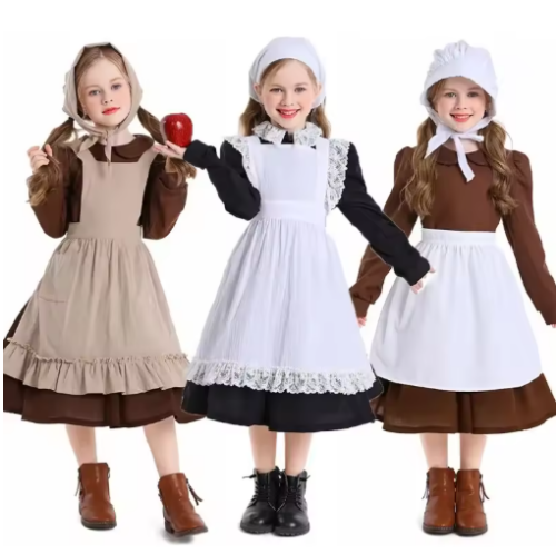 صورة زي فتاة الحاج الاستعماري قرية المزرعة أزياء فتاة فستان البراري الرائد 2-4Y 4-10Y 10-16Y توين المراهقين