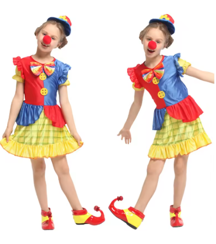 صورة أزياء المهرج الجميلة والرائعة للفتيات لحفلات أعياد الميلاد، واللعبات المدرسية، ومواكب الأزياء، والهالوين