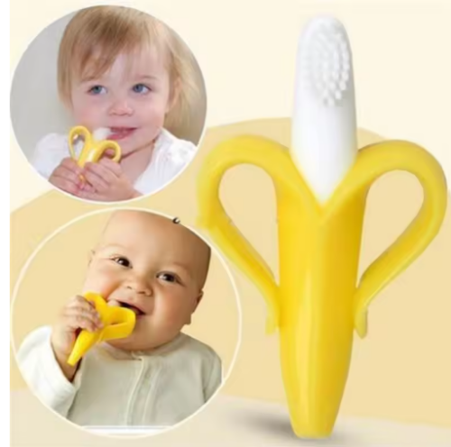 صورة الطفل سيليكون التدريب فرشاة الأسنان BPA الحرة الموز شكل آمنة دارى عضاضة مضغ اللعب حلقة التسنين هدية الرضع طفل مضغ