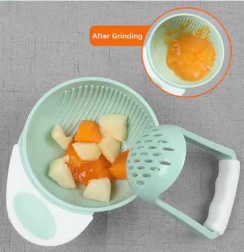 صورة وعاء طحن الطعام التكميلي للأطفال، مطحنة يدوية للأطفال، مجموعة أدوات غذائية تكميلية لطبخ الفاكهة