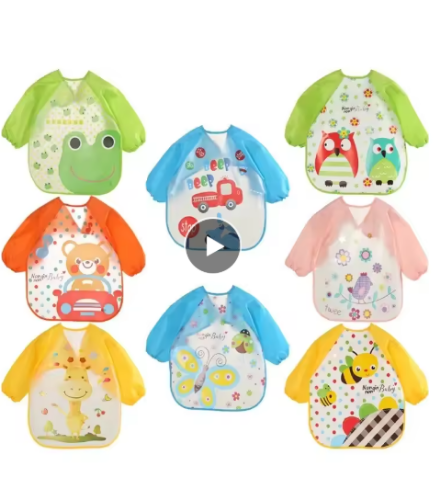 صورة مقاوم للماء إيفا كم كامل الطفل المرايل الأطفال المئزر طويلة الأكمام تغذية سموك الاطفال الأكل الصدر وشاح الرضع الملابس