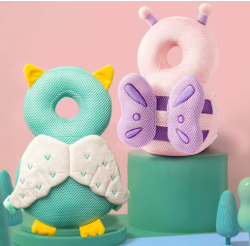 صورة وسادة مضادة للتصادمات للرضع، حماية رأس قابلة للتنفس لمشاية الأطفال، وسادة قطيفة مضادة للسقوط، حزام خلفي قابل للتعديل