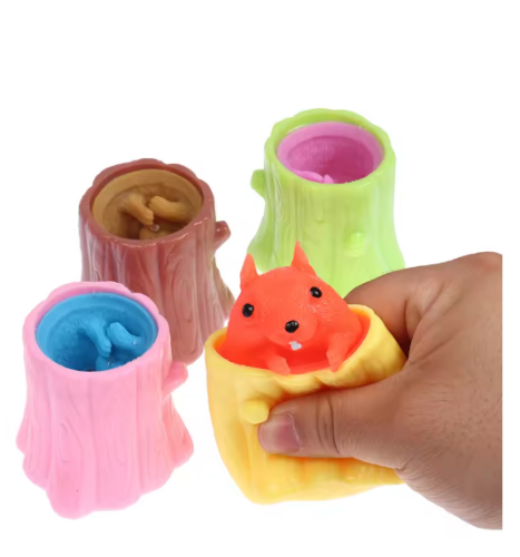 صورة ضغط السنجاب الجذع كوب معسر الموسيقى ضد الإجهاد الأطفال تململ لعبة الضغط جذع شجرة مصغرة لعب غريب للأطفال