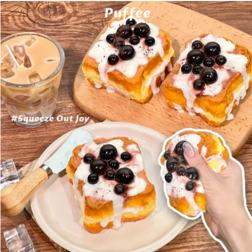 صورة لعبة إسفنجية من السيليكون للطعام من بوبا توست، لعبة طابا إسفنجية مصنوعة يدويًا، لعبة ضغط بطيئة اللاصق الكريمي، بوبا